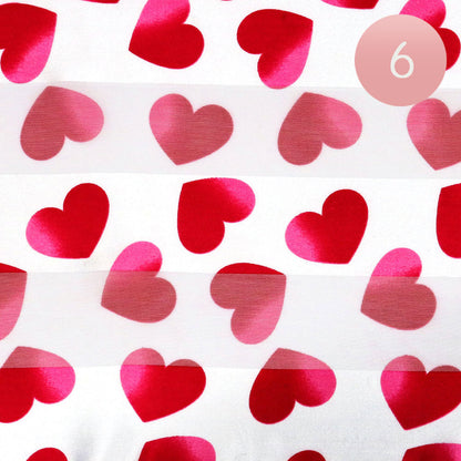 6PCS - Silk Feel Satin Striped Heart Patterned Scarf - White