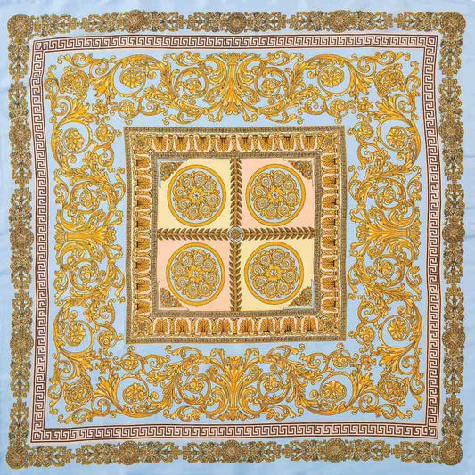 Madeline Love Brown Ornate Baroque Medallion Print Square Bandana Scarf - Scarves & Wraps