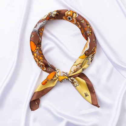 Madeline Love Brown Botanical Tree and Fruit Print Square Bandana Scarf - Scarves & Wraps