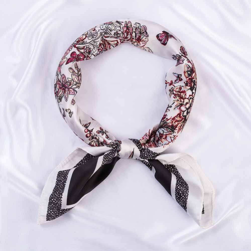 Madeline Love Black Butterfly Floral Sketch Print Square Bandana Scarf - Scarves & Wraps