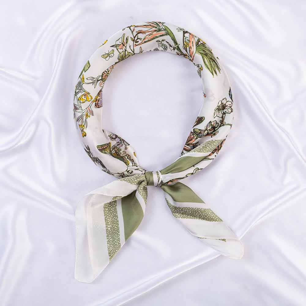 Madeline Love Green Butterfly Floral Sketch Print Square Bandana Scarf - Scarves & Wraps