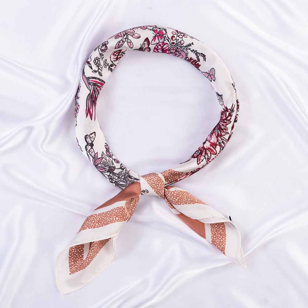 Madeline Love Pink Butterfly Floral Sketch Print Square Bandana Scarf - Scarves & Wraps