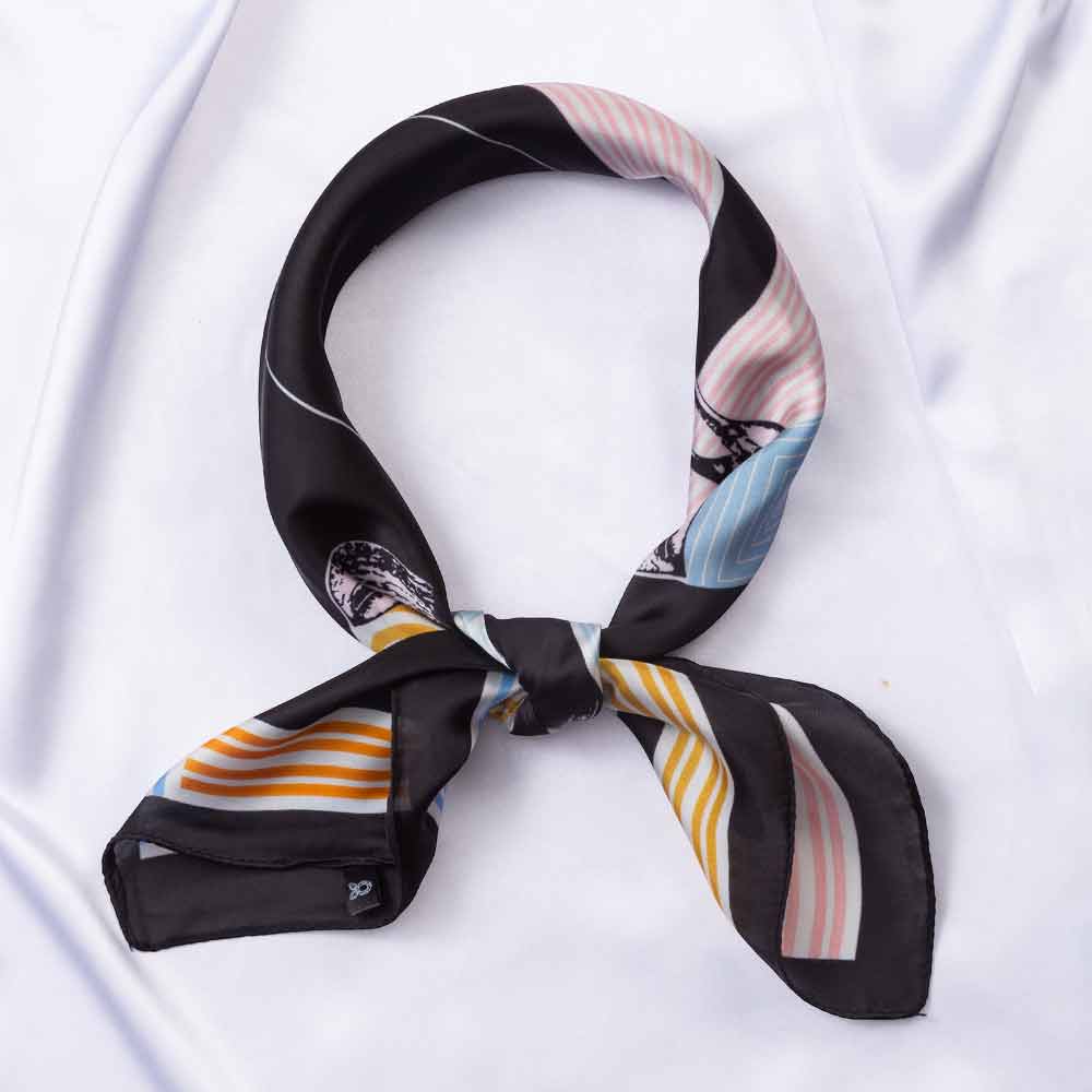 Madeline Love Black Modern Horse Graphic Print Square Bandana Scarf - Scarves & Wraps