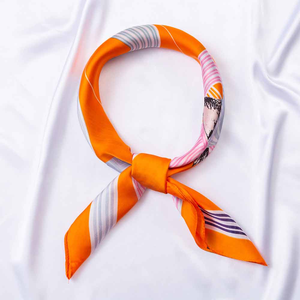 Madeline Love Orange Modern Horse Graphic Print Square Bandana Scarf - Scarves & Wraps