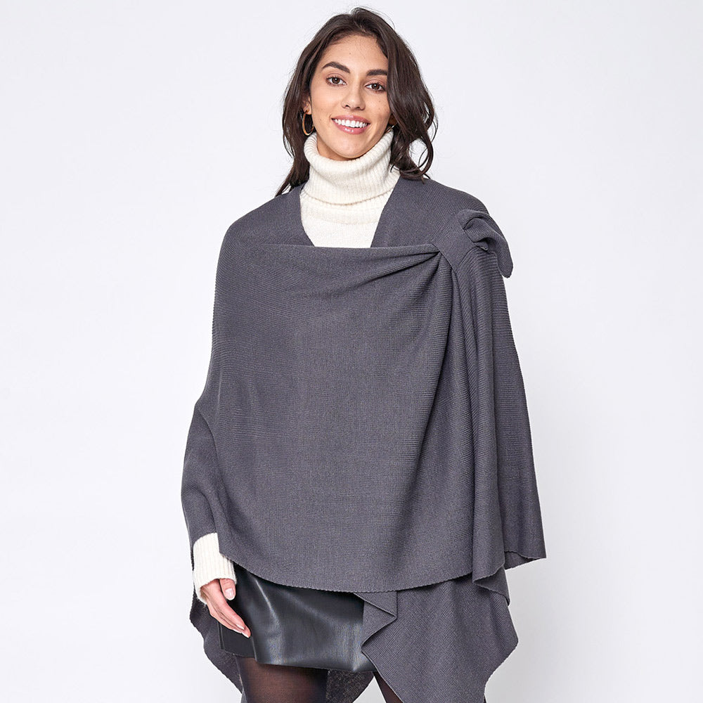 Charcoal Shoulder Strap Solid Ruana Poncho