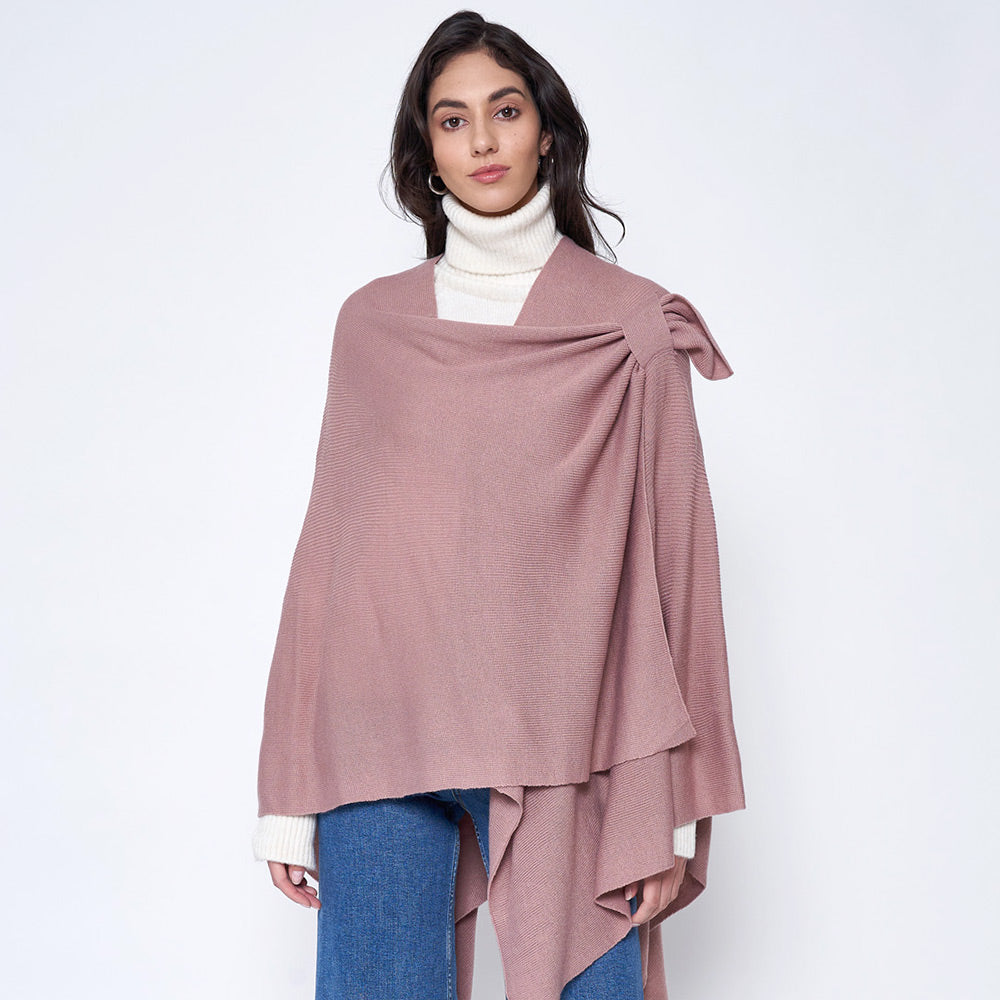 Dust Pink Shoulder Strap Solid Ruana Poncho