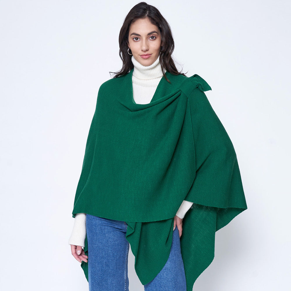 Green Shoulder Strap Solid Ruana Poncho