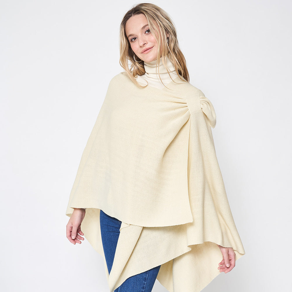 Ivory Shoulder Strap Solid Ruana Poncho