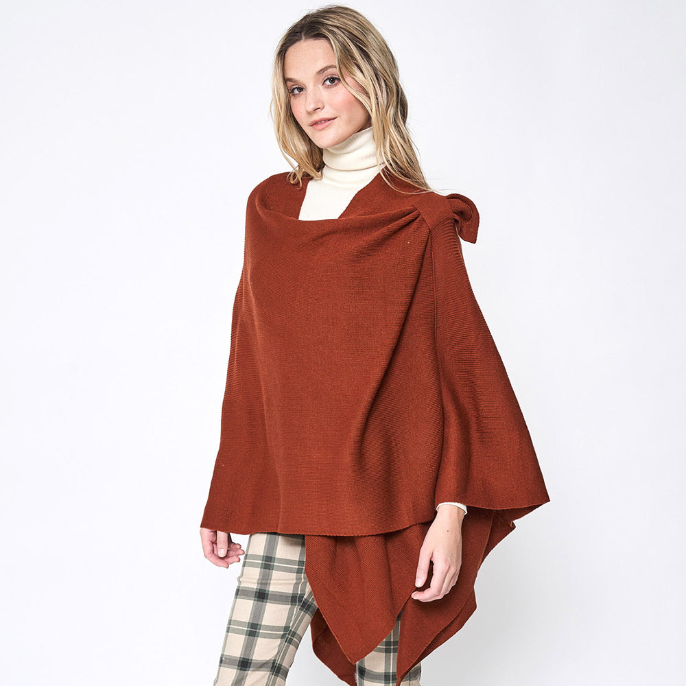 Rust Shoulder Strap Solid Ruana Poncho