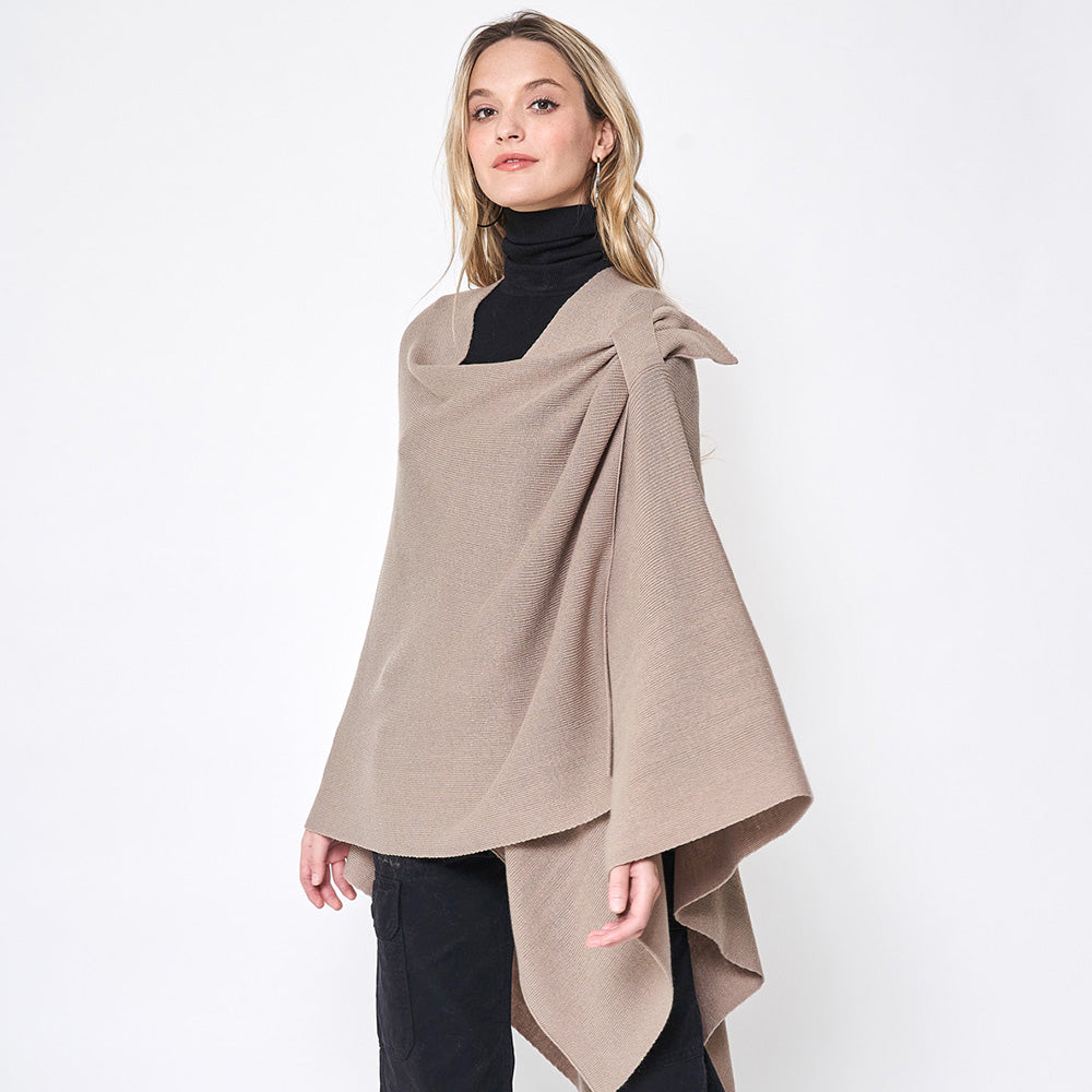 Taupe Shoulder Strap Solid Ruana Poncho