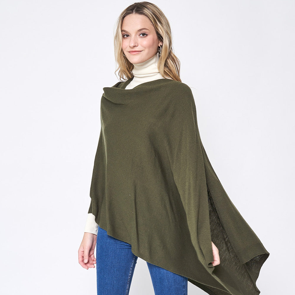 Olive Green Solid Scarf Poncho