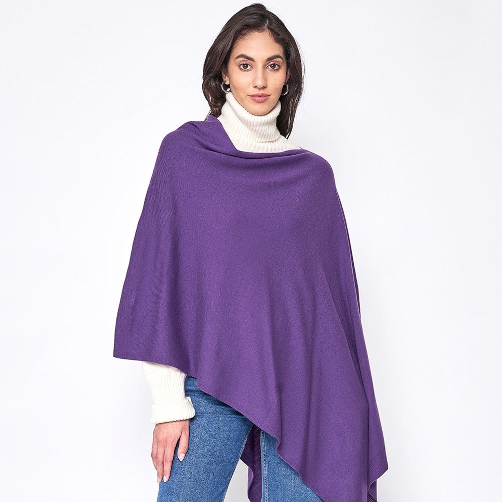 Purple Solid Scarf Poncho