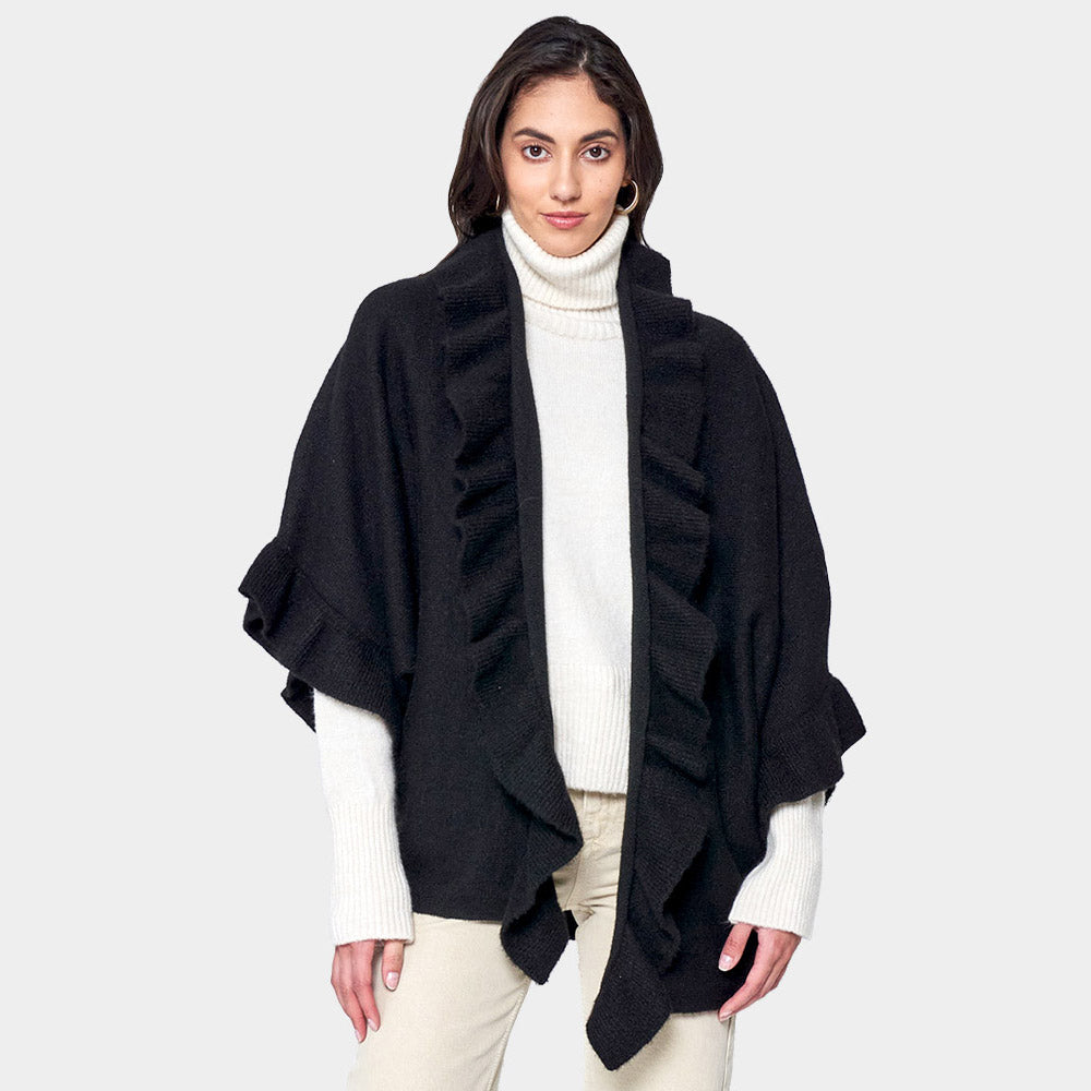 Black Ruffle Knit Cardigan