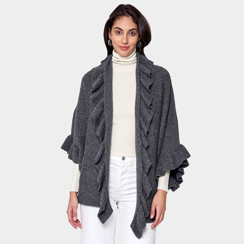 Charcoal Ruffle Knit Cardigan