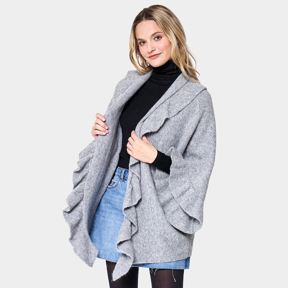 Gray Ruffle Knit Cardigan
