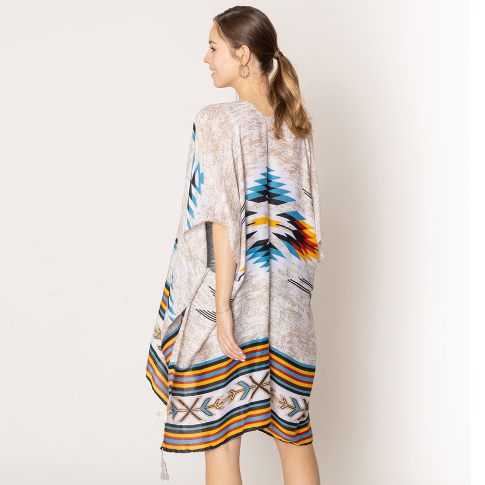Madeline Love Gray Aztec Print Kimono Poncho - Jewelry