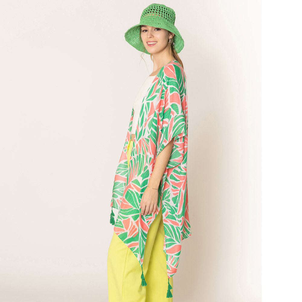 Madeline Love Green Floral Print Lurex Kimono Poncho - Jewelry
