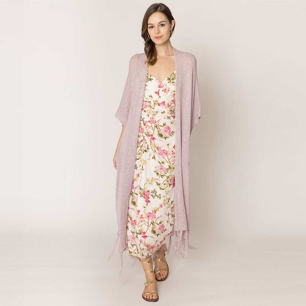 Madeline Love Pink Knit Fringe Kimono Poncho - Hair Accessories