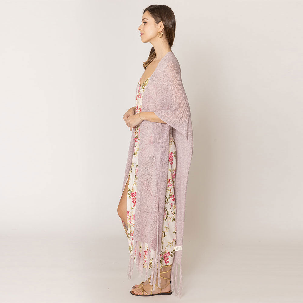 Madeline Love Pink Knit Fringe Kimono Poncho - Hair Accessories - desc