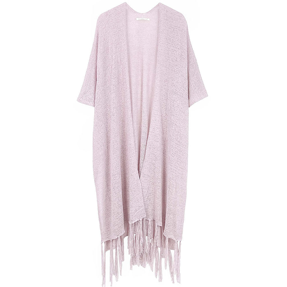Madeline Love Pink Knit Fringe Kimono Poncho - Hair Accessories - extra