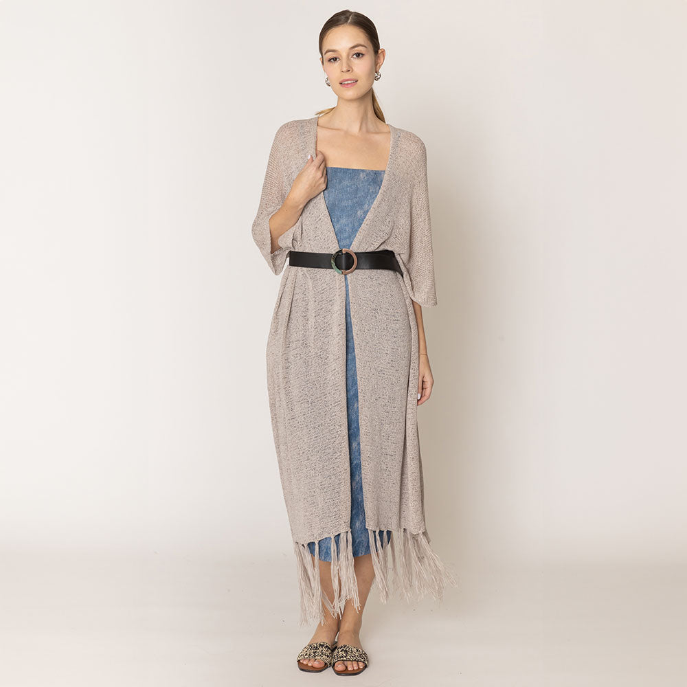 Madeline Love Gray Knit Fringe Kimono Poncho - Hair Accessories - desc