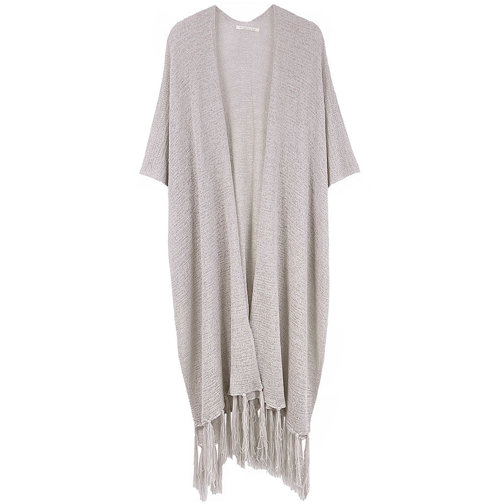 Madeline Love Gray Knit Fringe Kimono Poncho - Hair Accessories - extra