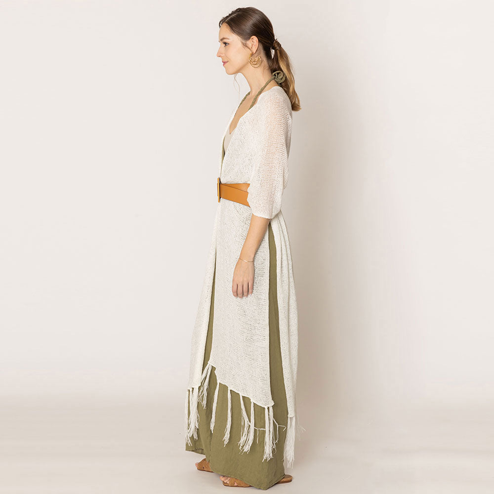 Madeline Love Ivory Knit Fringe Kimono Poncho - Hair Accessories - desc