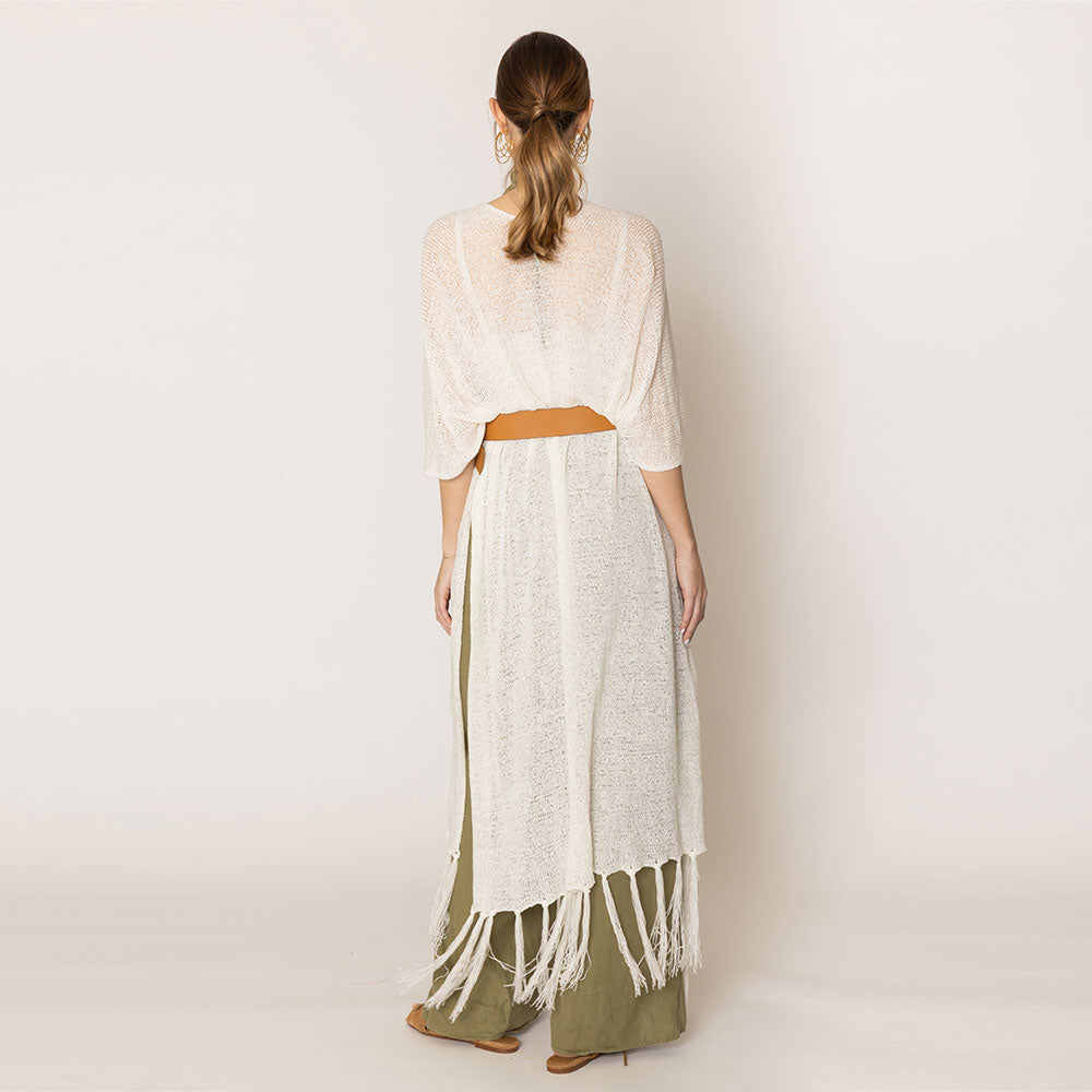 Madeline Love Ivory Knit Fringe Kimono Poncho - Hair Accessories - extra