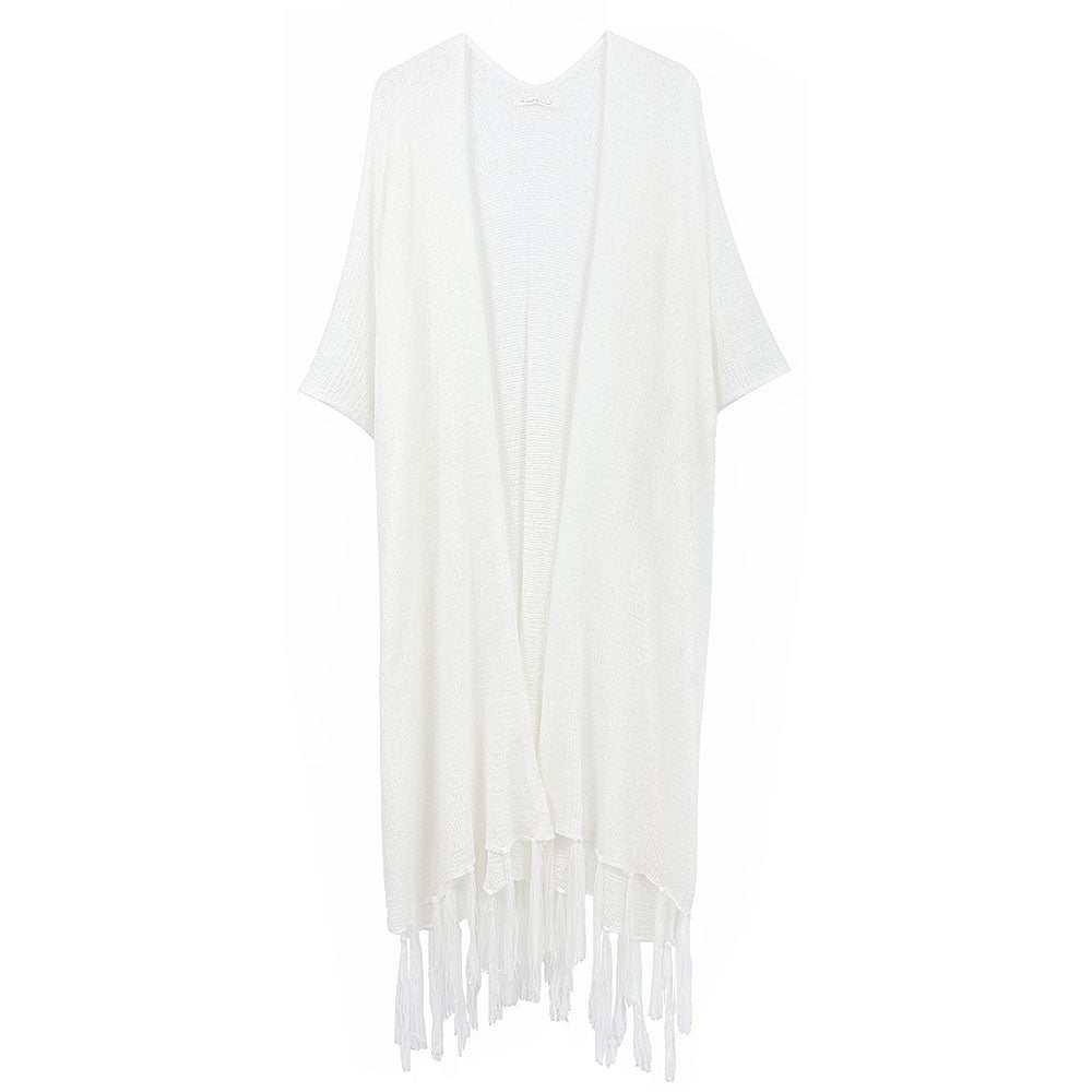 Madeline Love Ivory Knit Fringe Kimono Poncho - Hair Accessories - extra