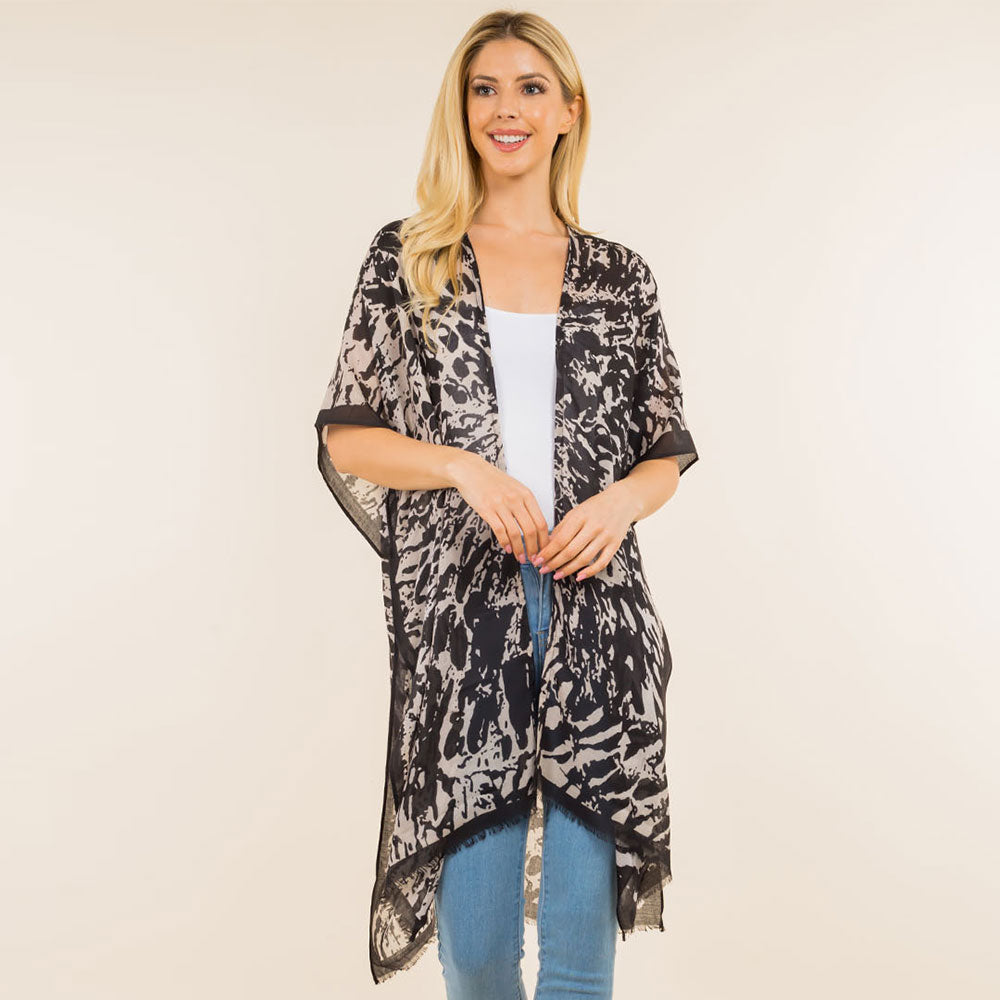 Madeline Love Black, Leopard Lightweight Leopard Print Kimono Poncho - Jewelry