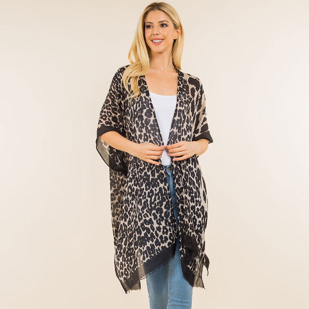 Madeline Love Black, White Lightweight Bold Abstract Print Kimono Poncho - Jewelry