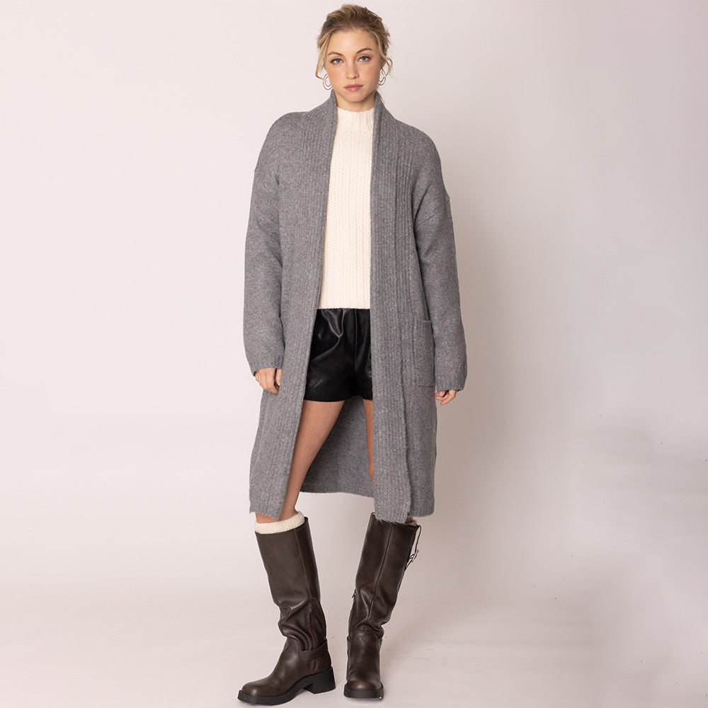 Gray Shawl Collar Cardigan