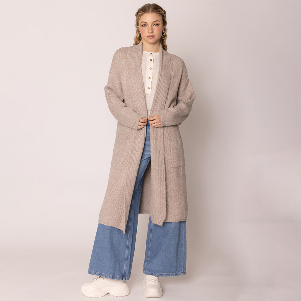 Taupe Shawl Collar Cardigan