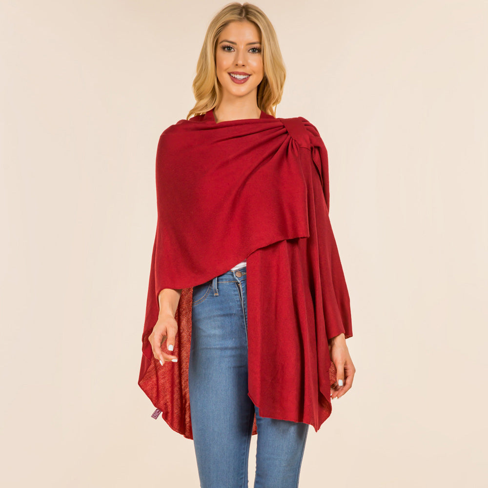 Burgundy Elegant Solid Drape Wrap Poncho