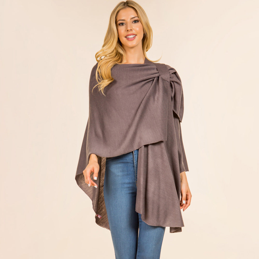 Dark, Gray Elegant Solid Drape Wrap Poncho