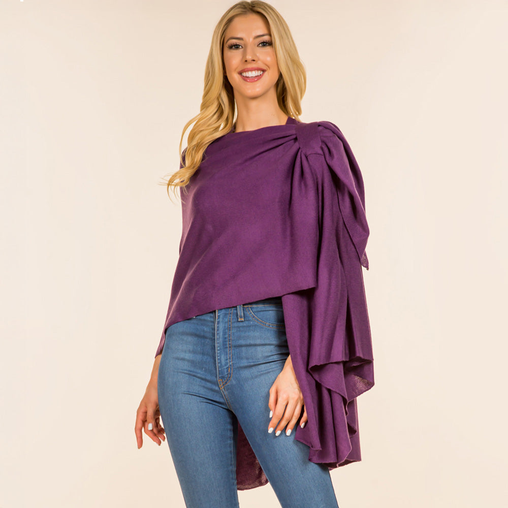 Purple Elegant Solid Drape Wrap Poncho