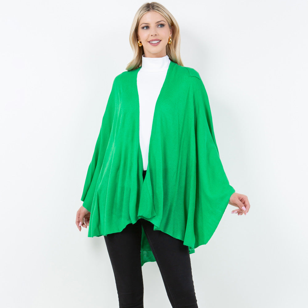 Green Elegant Solid Drape Wrap Poncho