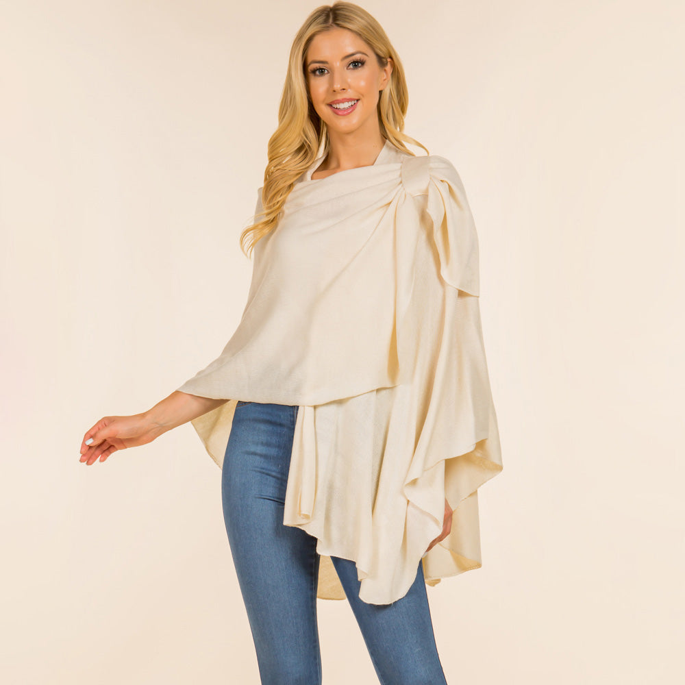 Ivory Elegant Solid Drape Wrap Poncho