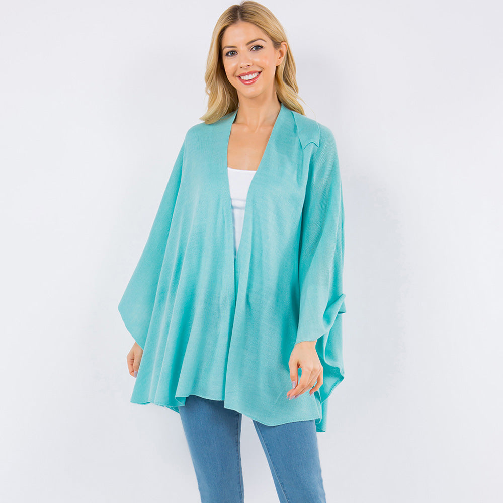 Light Blue Elegant Solid Drape Wrap Poncho
