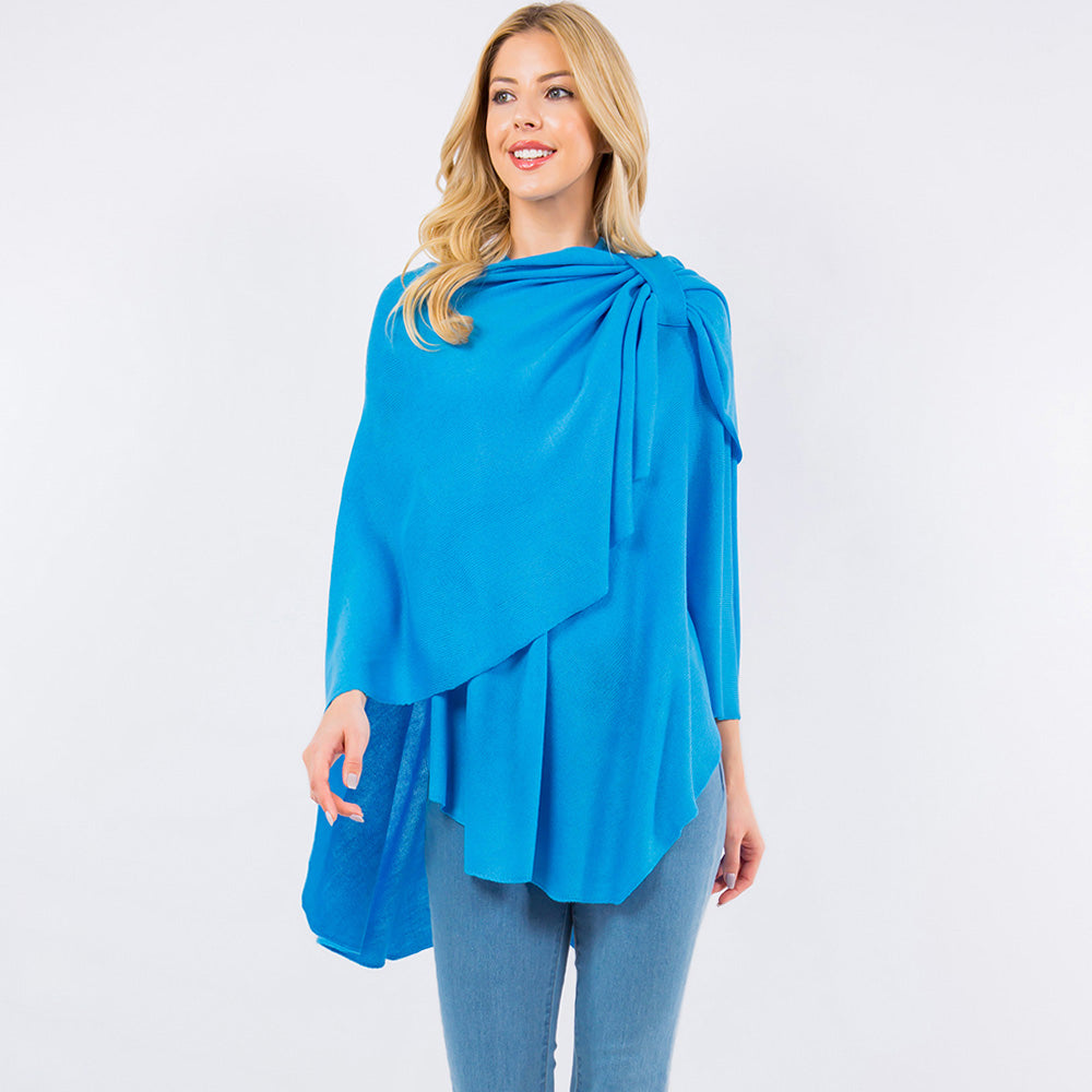 Blue, Neon Elegant Solid Drape Wrap Poncho