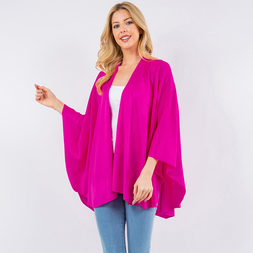 Fuchsia, Neon Elegant Solid Drape Wrap Poncho