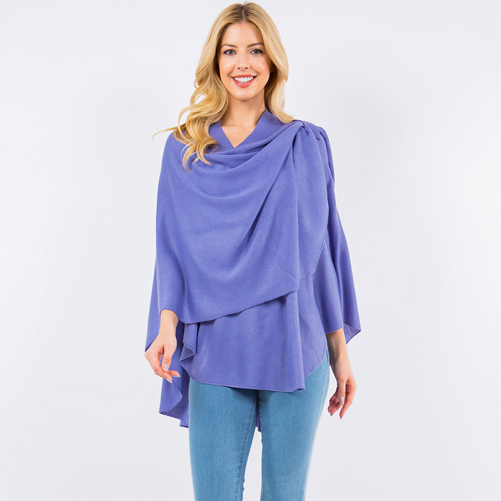 Blue, Purple Elegant Solid Drape Wrap Poncho