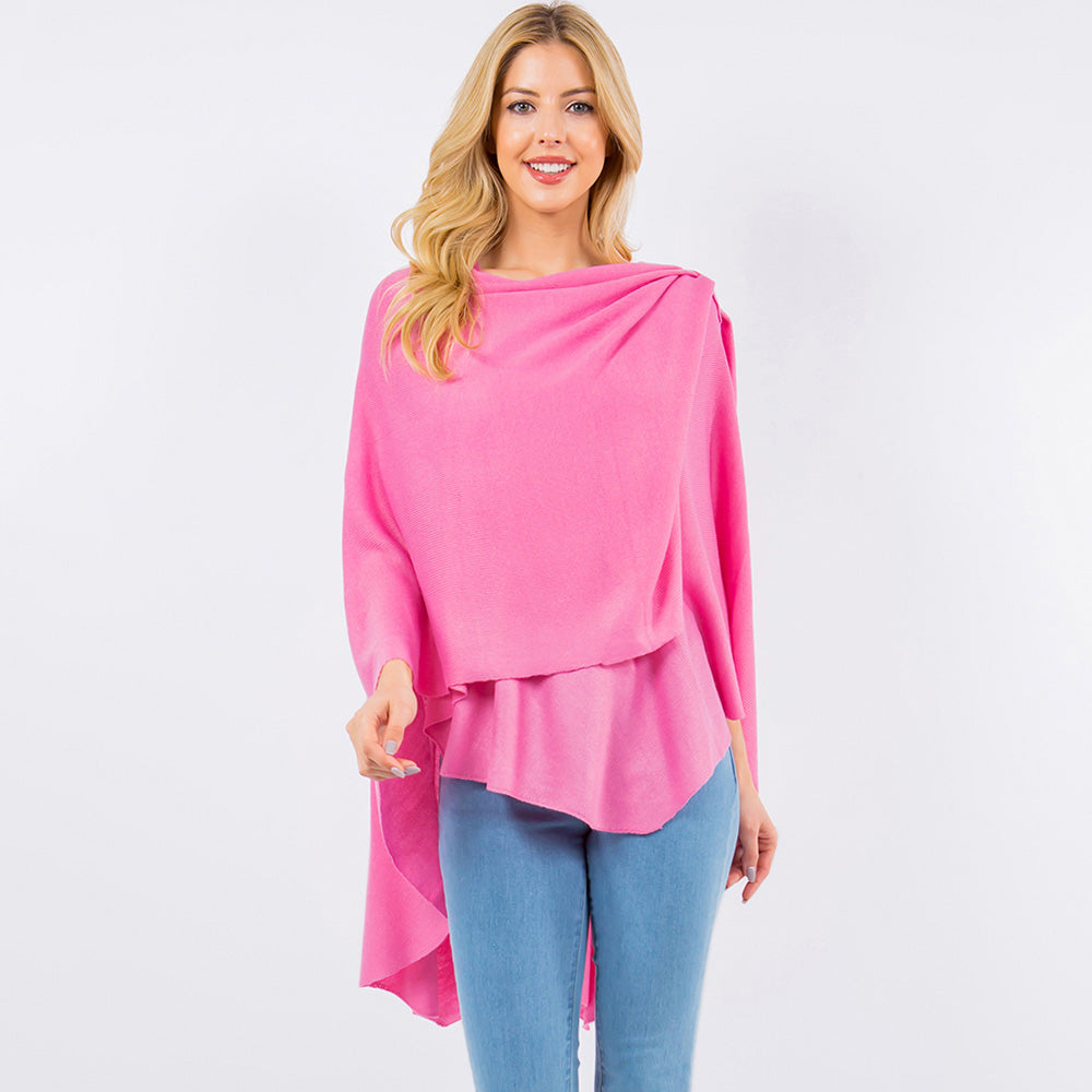 Pink Elegant Solid Drape Wrap Poncho