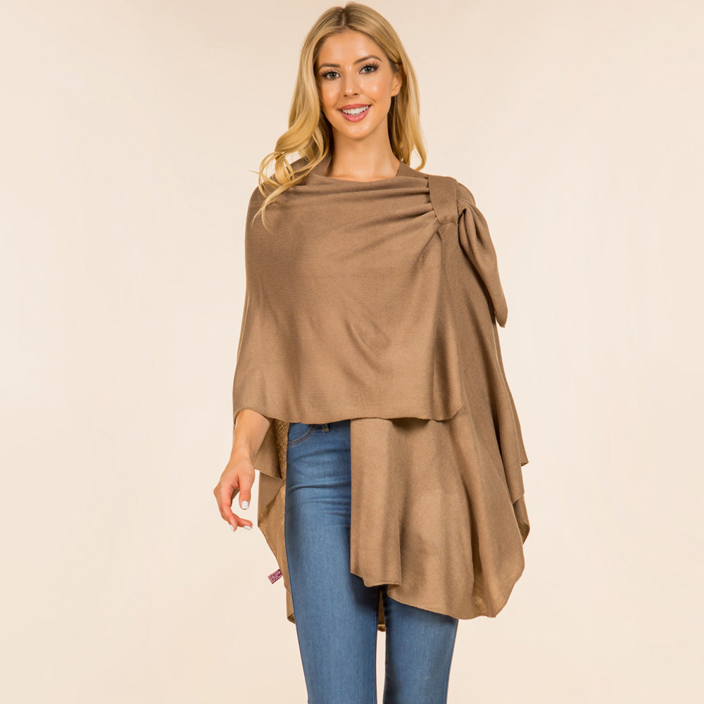 Tan Elegant Solid Drape Wrap Poncho