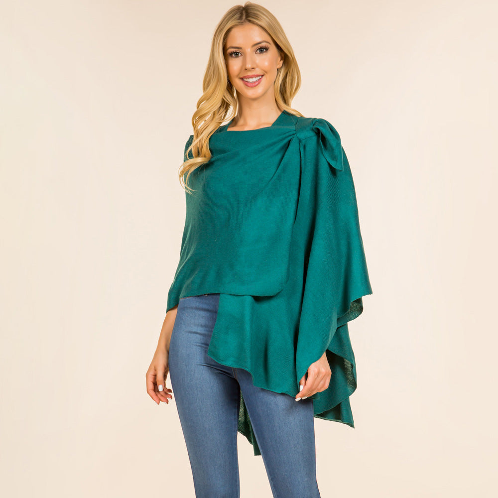 Teal Elegant Solid Drape Wrap Poncho
