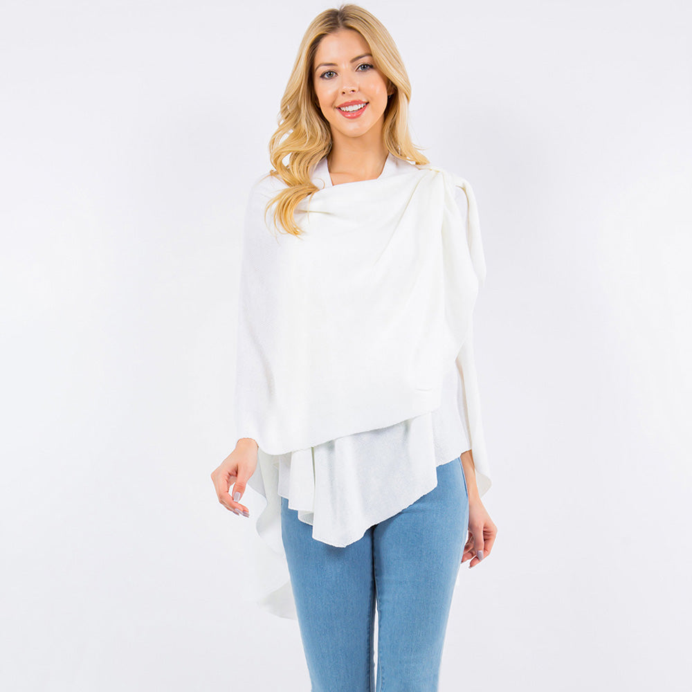 White Elegant Solid Drape Wrap Poncho