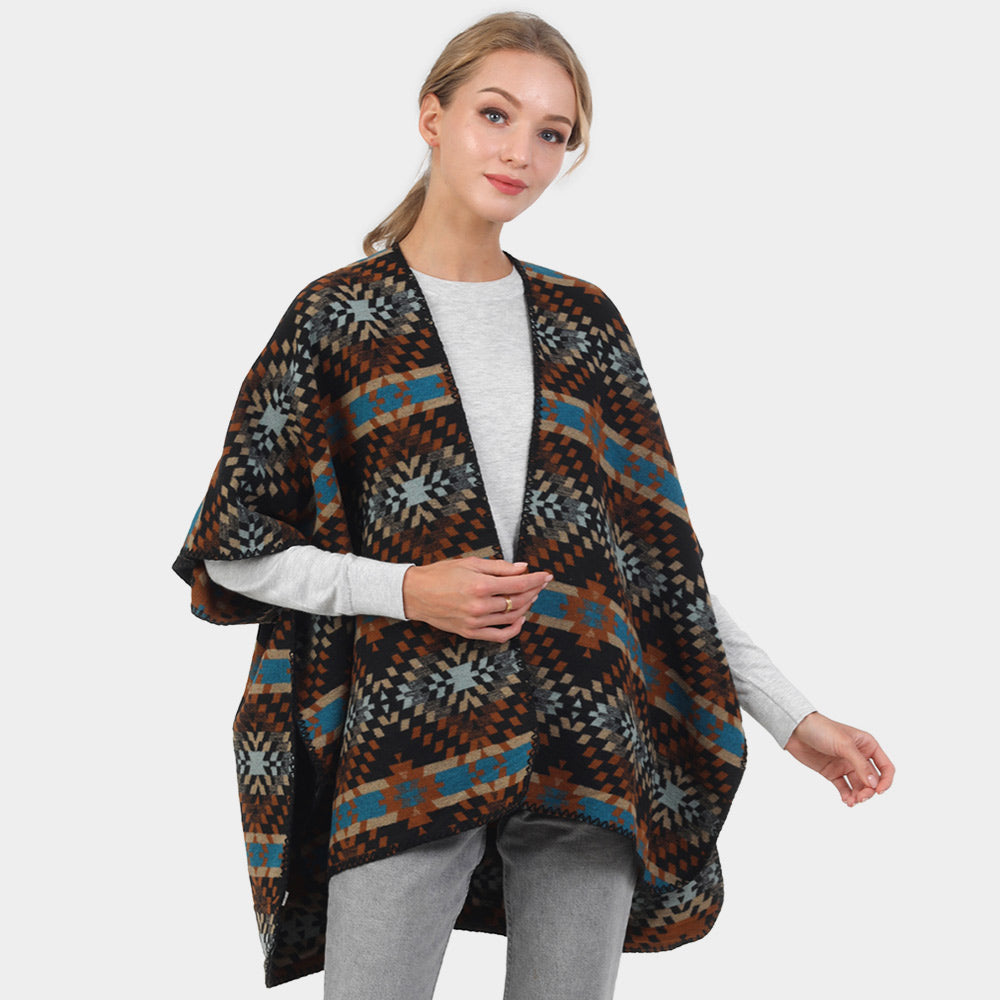 Brown Boho Patterned Poncho