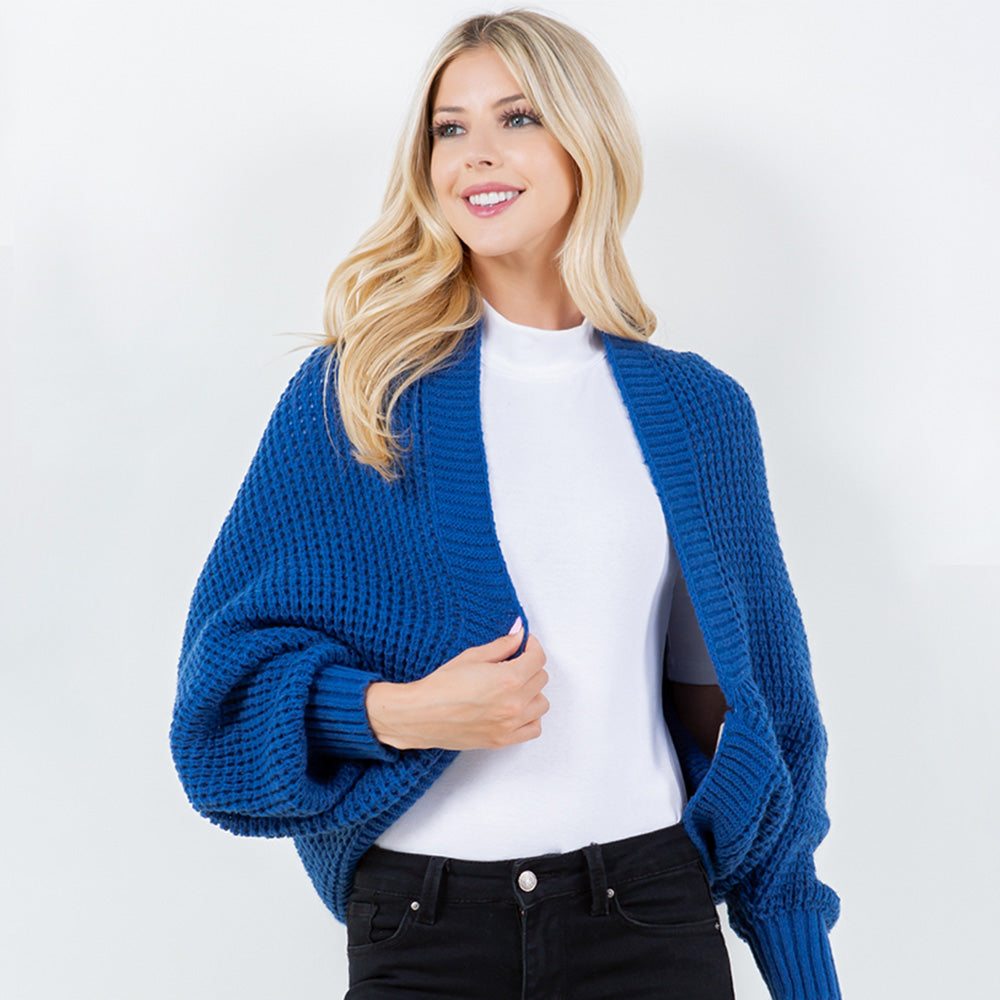 Blue Cozy Open Front Knit Shrug