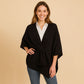 Madeline Love Black Front Tie Textured Knit Wrap Shawl Poncho - Hair Accessories