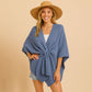 Madeline Love Blue Front Tie Textured Knit Wrap Shawl Poncho - Hair Accessories